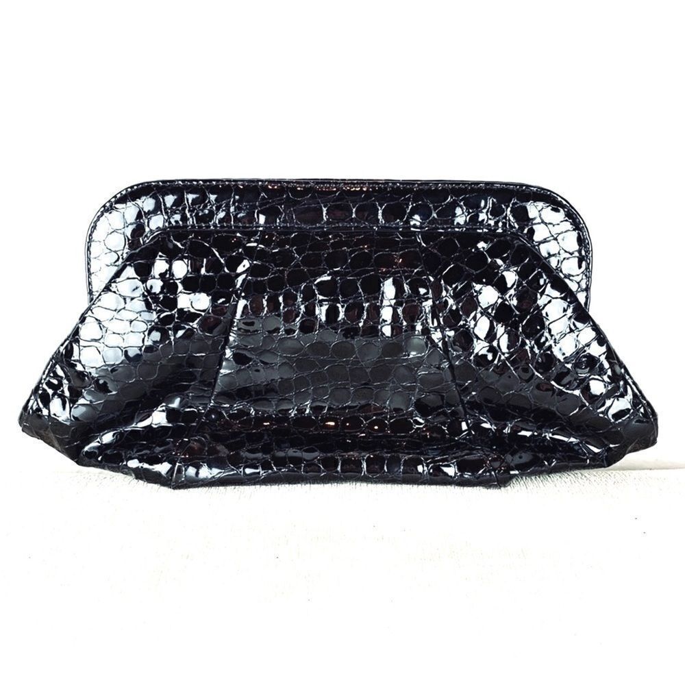 LAUREN MERKIN Croc Embossed Leather Clutch.